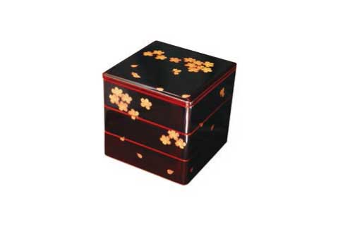 川連漆器 三段重箱　桜磨絵の特産品画像