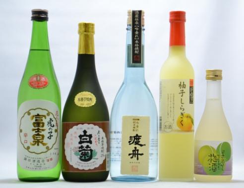 石岡地酒【日本酒・米焼酎・芋焼酎・ゆず酒・梅酒】飲み比べセットの特産品画像