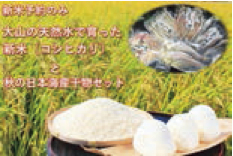 大山の天然水で育てた新米コシヒカリと日本海産干物セットの特産品画像