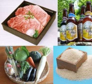 Gビールと和牛ステーキと季節の野菜と伯耆町産米の特産品画像