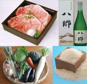 地酒と和牛ステーキと季節の野菜と伯耆町産米の特産品画像