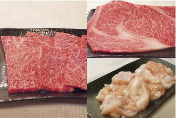 伊予牛絹の味（A4,A5） 焼肉用ロース500g、モモ・バラ500ｇ、和牛ホルモン内臓セット500ｇ（焼肉のたれ付き）(冷蔵)の特産品画像